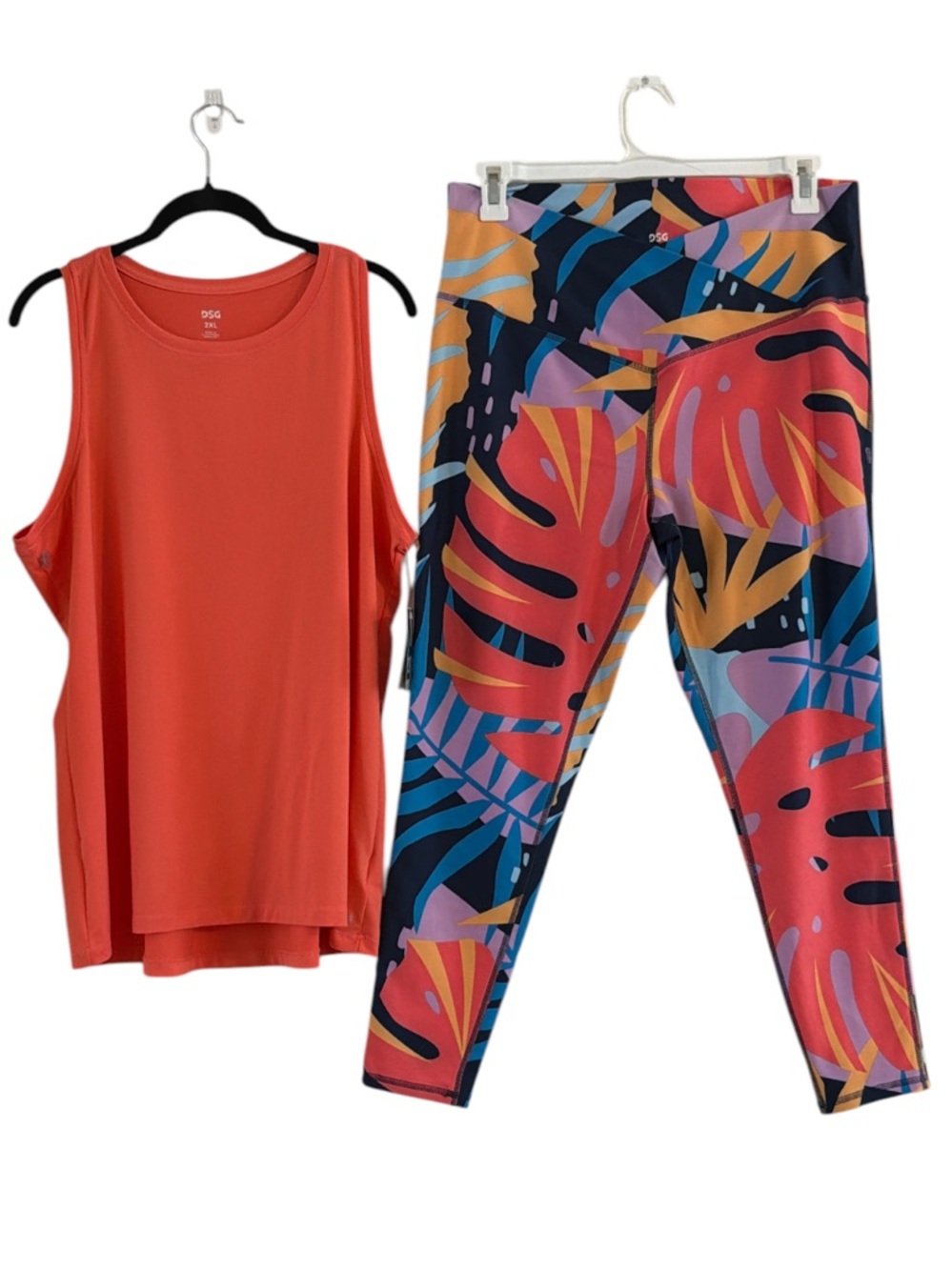DSG Dick's Sporting Goods Tropical Palm Leggings Orange Tank Set 2X NWT